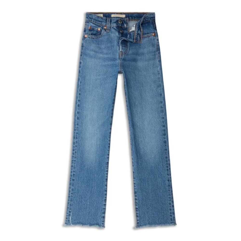 Levi's Wedgie Fit, Straight Leg, Raw Hem Jeans, Size 23 / 26 inch length,